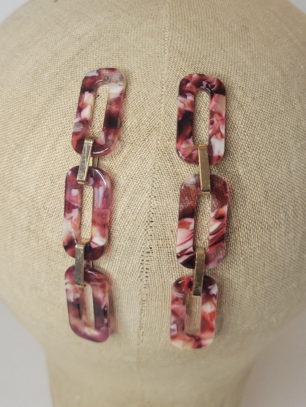 Pink Tortoiseshell Link Drop Earrings